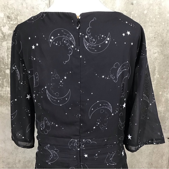 eShakti Womens Maxi Dress Size 24W Pockets Sheer Chiffon Celestial Black Witchy - Picture 10 of 16